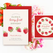 Wasserfarbe Erdbeere Berry Erster Geburtstag Einladung