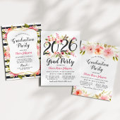 Moderne Blush Pink Floral Border Graduation Party Serviette