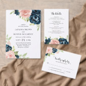 Hochzeitsprogramm für Navy Blue Blush Pink Floral Fächer (Personalisiere diese Kollektion eines unabhängigen Creators.)