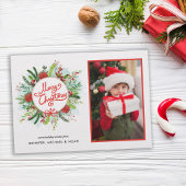 Watercolor Poinsettia Wreath Frohe Weihnachten