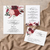 Romantischer Burgund-Floral QR-Code Hochzeitsszena Begleitkarte (Personalisiere diese Kollektion eines unabhängigen Creators.)