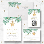 Winter-Hochzeitsprogramm für Wasserfarben-Kiefern Einladung