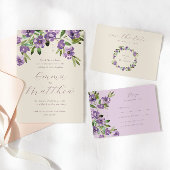 Purple Flowers Romantic Script Foldable Name Card Tischnummer
