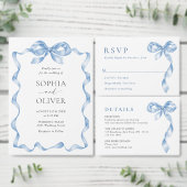 Elegante Dusty Blue Hand Drawn Bow Engagement Part Einladung (Personalisiere diese Kollektion eines unabhängigen Creators.)