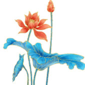 Blue Floral Lotus Wedding Save the Date Einladung