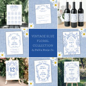Vintag Blue Floral QR Code Hochzeitsinfo Begleitkarte