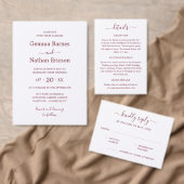Moderne, elegante Script Burgundy Red Wedding Deta Begleitkarte (Personalisiere diese Kollektion eines unabhängigen Creators.)