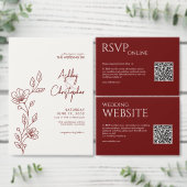 Moderner Crimson Red Foliage Kontur Polterabend Einladung (Personalisiere diese Kollektion eines unabhängigen Creators.)