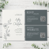 Moderne Gray Foliage Kontur All-in-One Hochzeit Einladung (Personalisiere diese Kollektion eines unabhängigen Creators.)