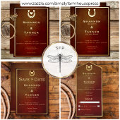 Western Rustikale Hufeisenburgund & Golddetails Begleitkarte