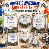 Wheelie Awesome Monster Truck 4. Geburtstag Junge Button