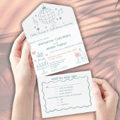 Whimsical doodle styled blue wedding Invitation Einladung