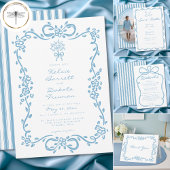 Whimsical Blue Hand Drawn Floral Stripe Wedding Einladung