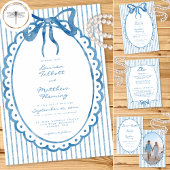 Whimsical Blue Watercolor Bow Stripe Wedding Einladung