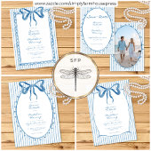 Whimsical Blue White Watercolor Stripe Wedding Einladung