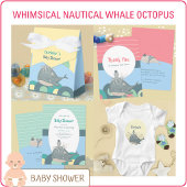 Sweet Blue Nautical Whale Octopus Babydusche Button