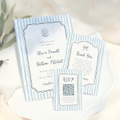 Whimsical Retro Blue Stripes Wedding Save the Date