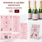 Whimsical Quirky Squiggles Pink Wedding Weinetikett