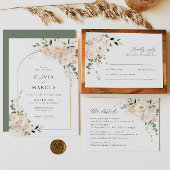 Boho White Rose Floral Sage Gold Arch Wedding Save The Date