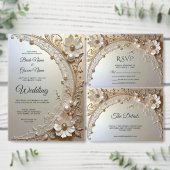 Modern White Flowers Pearls Menu Menükarte (Personalisiere diese Kollektion eines unabhängigen Creators.)