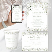 Green White Flowers Eucalyptus Rose Peony Wedding Einladung