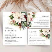 White Poinsettia & Red Berries Weihnachtsfeier Einladung