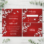 Rote Kirschblüten-Hochzeit Quadratischer Aufkleber (Personalisiere diese Kollektion eines unabhängigen Creators.)