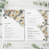 White Roses 3D Flowers Elegant White Wedding Einladung (Personalisiere diese Kollektion eines unabhängigen Creators.)