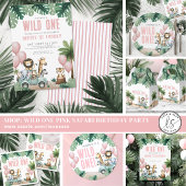 Wilde Safari Pink zum 1. Geburtstag Pappteller