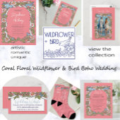 Coral Pink Wildblume Bird Border Floral Wedding RSVP Karte