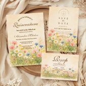 Wildflower Meadow Gold Quinceañera Save The Date