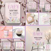 Wildblume Lila Floral Baby Monogram Babydusche Pappteller