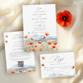 Mountains Woods Rustic Popppy Wildblumen Hochzeit Einladung