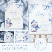 Blue Winter Polar Bear Baby Dusche Einladung