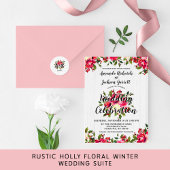 Rustikales Winter Holly White Wood Wedding Menü Menükarte