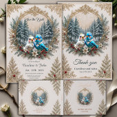 Winterlandschaft mit niedlichem Vogelhochzeitpaar. Save The Date