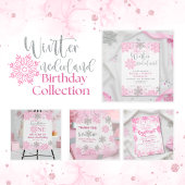 Winter Onederland Pink Sparkasse Snowflake Geburts Einladung