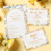 Yellow Peach Floral Arch Frame Bridal Shower Party Serviette
