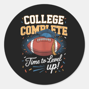 College Abgeschlossen Zeit zum Level Up Football L Runder Aufkleber