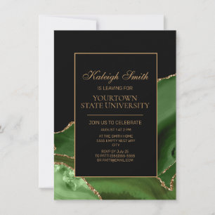 College-Abschlussfeier Elegant Grün Gold Marmor  Einladung