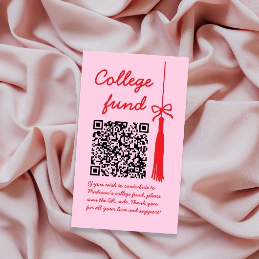 College Fund Pink & Red Gift Qr Code Graduation Begleitkarte