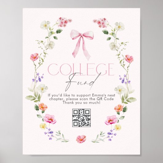 College Fund Qr Code Graduation Pink Bow Poster (Vorne)
