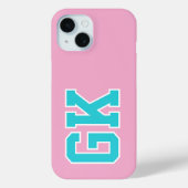 College Pink Türkis Varsity Monogramm Anfangsbuchs Case-Mate iPhone Hülle (Rückseite)