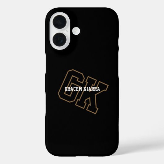 College-Schwarz-Gold-Varsity-Monogramm-Initialen Case-Mate iPhone Hülle (Rückseite)
