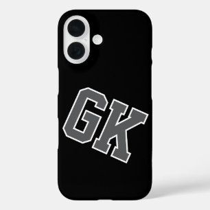 College Schwarz Grau Weiß Varsity Monogramm Anfang iPhone 16 Hülle