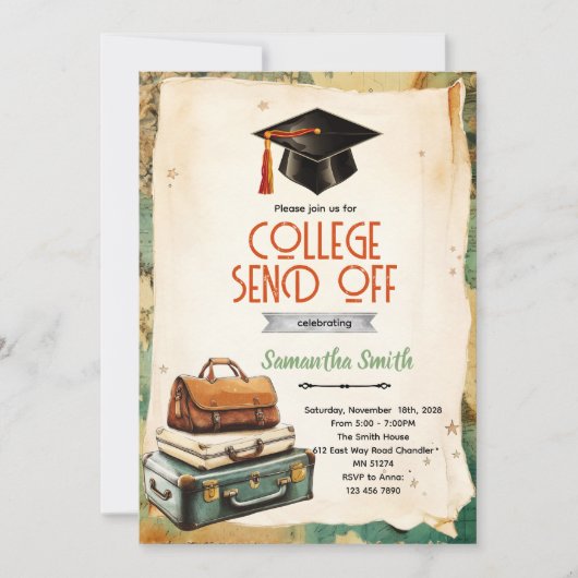College Send Off party Invitation Einladung (Vorderseite)