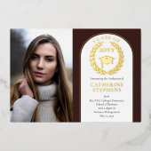 College | University Photo Maroon Gold Graduation Folieneinladung (Vorderseite)