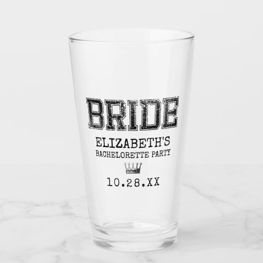 Collegiate Bride Junggeselinnen-Abschied Glas (Vorderseite)