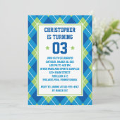 Collegiate Style Blue & Green Raute 12x18 Geburtst Einladung (Stehend Vorderseite)