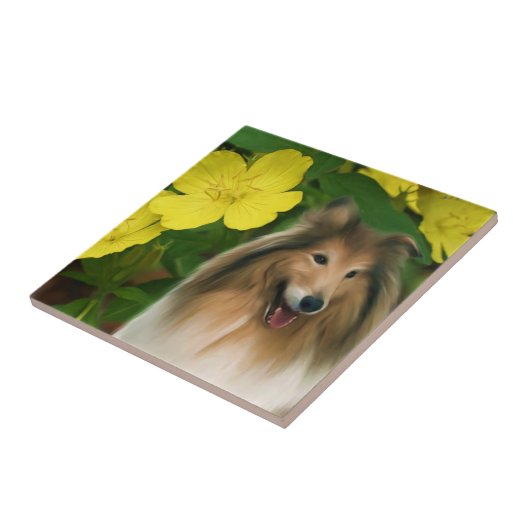 Collie and Blume Dog Art Fliese (Seite)